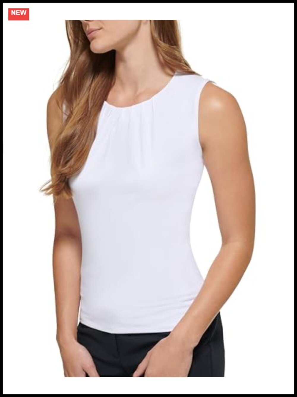 Sleeveless Pleat Neck Blouse Relaxed Fit Pull On Camisole Top